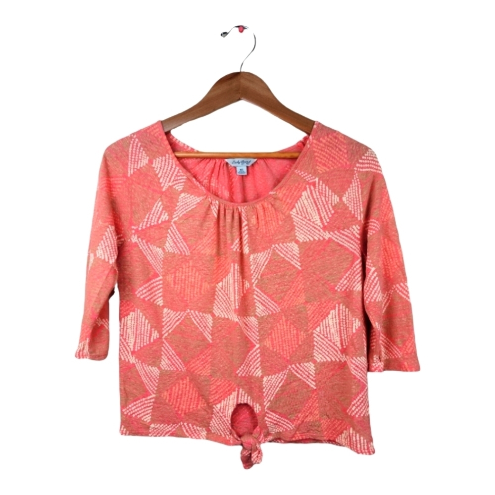 Lucky‎ Brand Orange Print 3/4" Sleeve Front Tie Cottage Core Blouse. XS